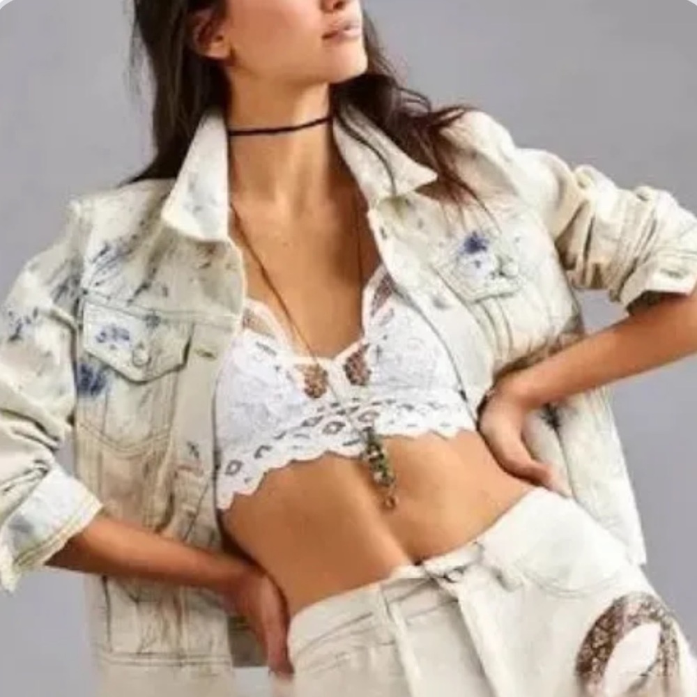 Free People Rumors denim jacket. Small boho Oversized Distressed